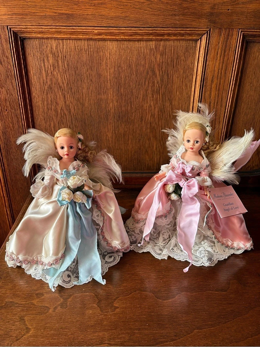Madame Alexander Guardian Angels of Love Doll Lot of 2 w/stands- Pink & Blue 10”